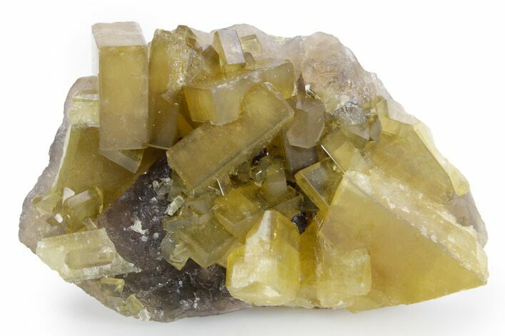 Golden Barite Crystals on Fluorite - Xiefang Mine, China #360507